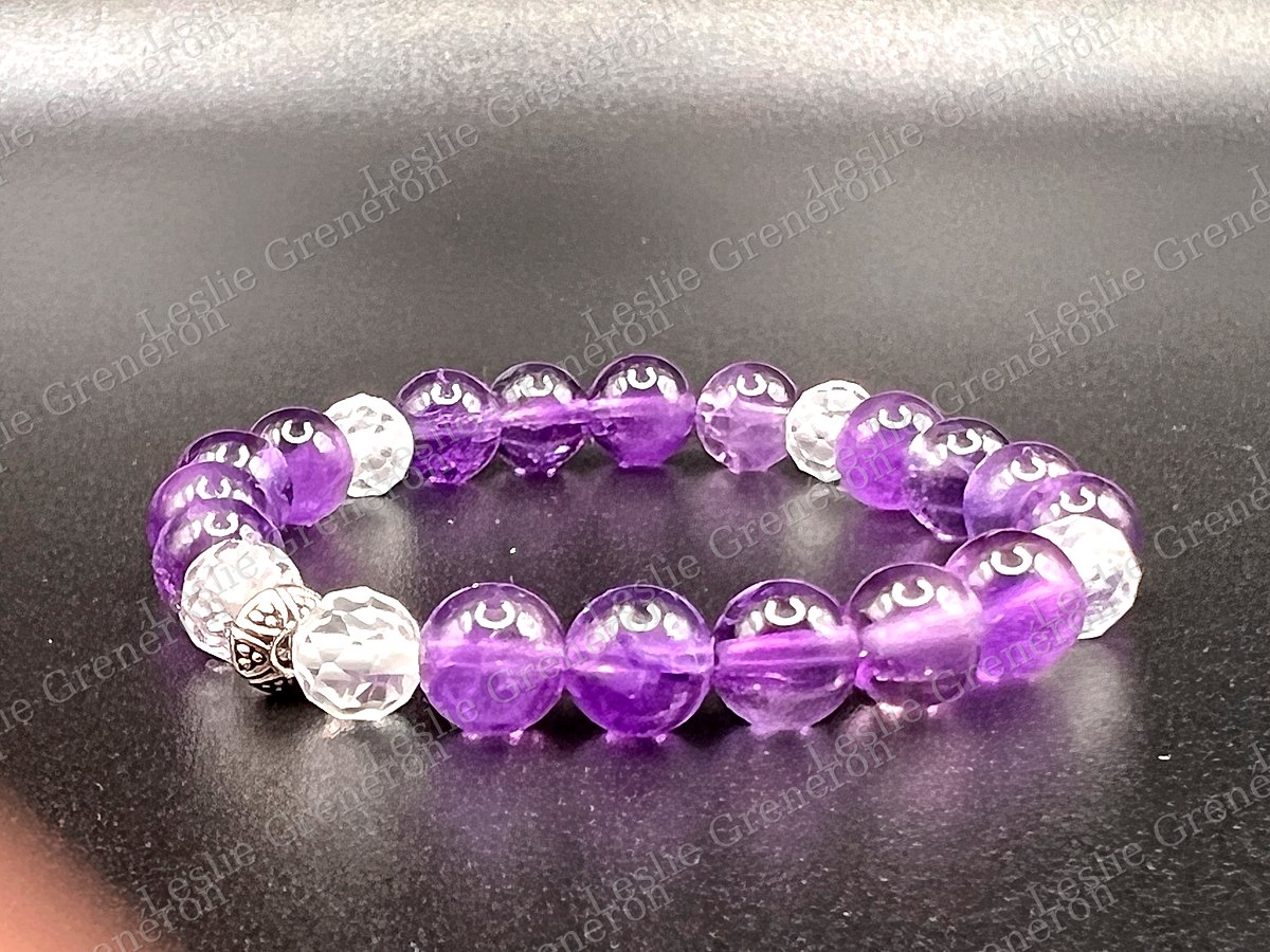Bracelet Mon Gardien des Rêves en pierres naturelles — Améthyste, Cristal de roche facetté