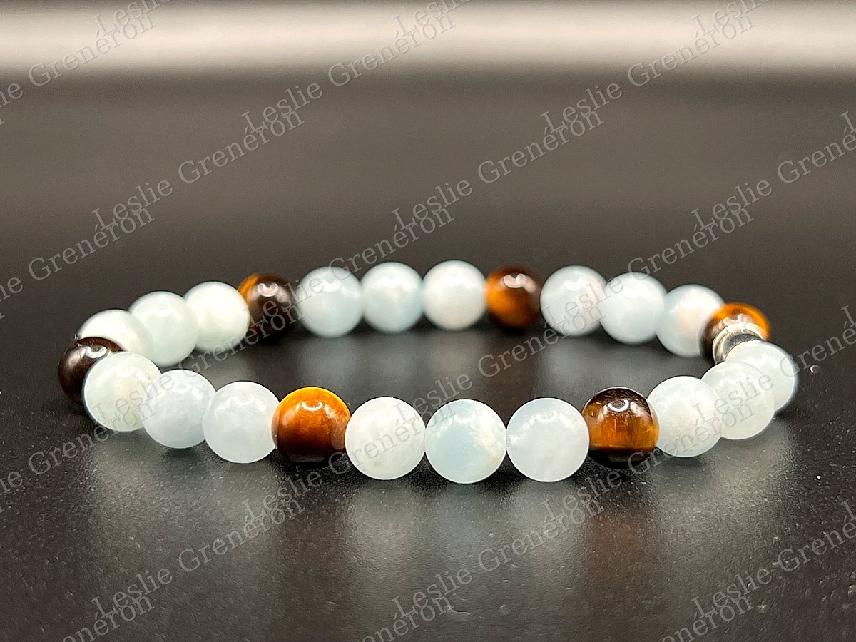 Bracelet Parole Claire en pierres naturelles — Aigue-marine, Œil-de-tigre