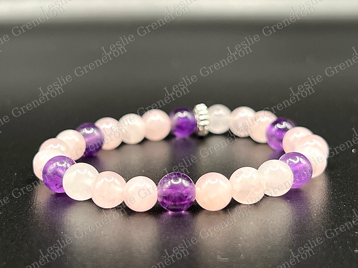 Bracelet Cocon de douceur en pierres naturelles — Améthyste, Quartz rose