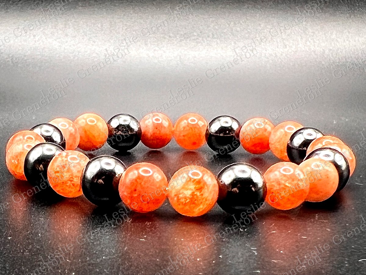 Bracelet Energie d'accomplissement en pierres naturelles — Hématite, pierre de lune orange