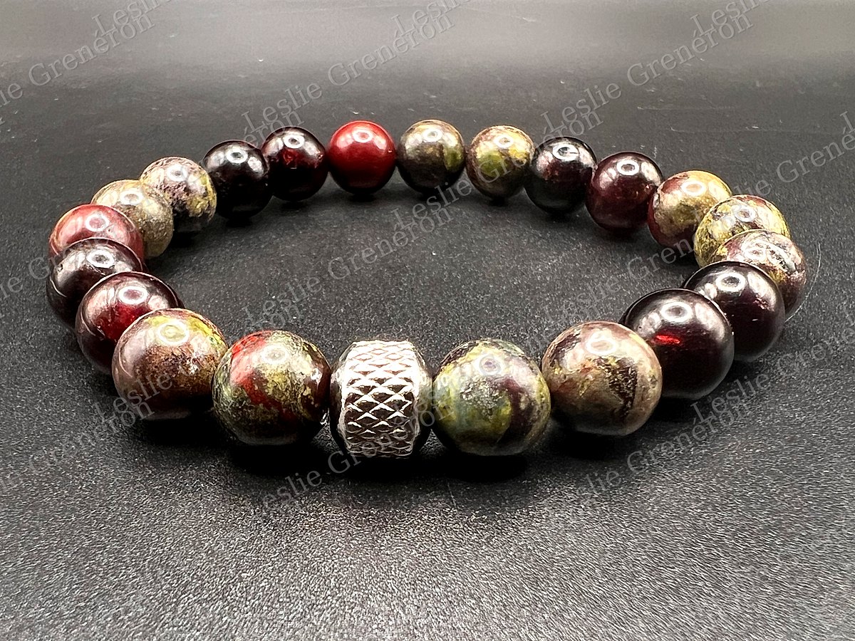 Bracelet Guerrier(e) serein(e) en pierres naturelles — Grenat rouge, Jaspe sang de dragon