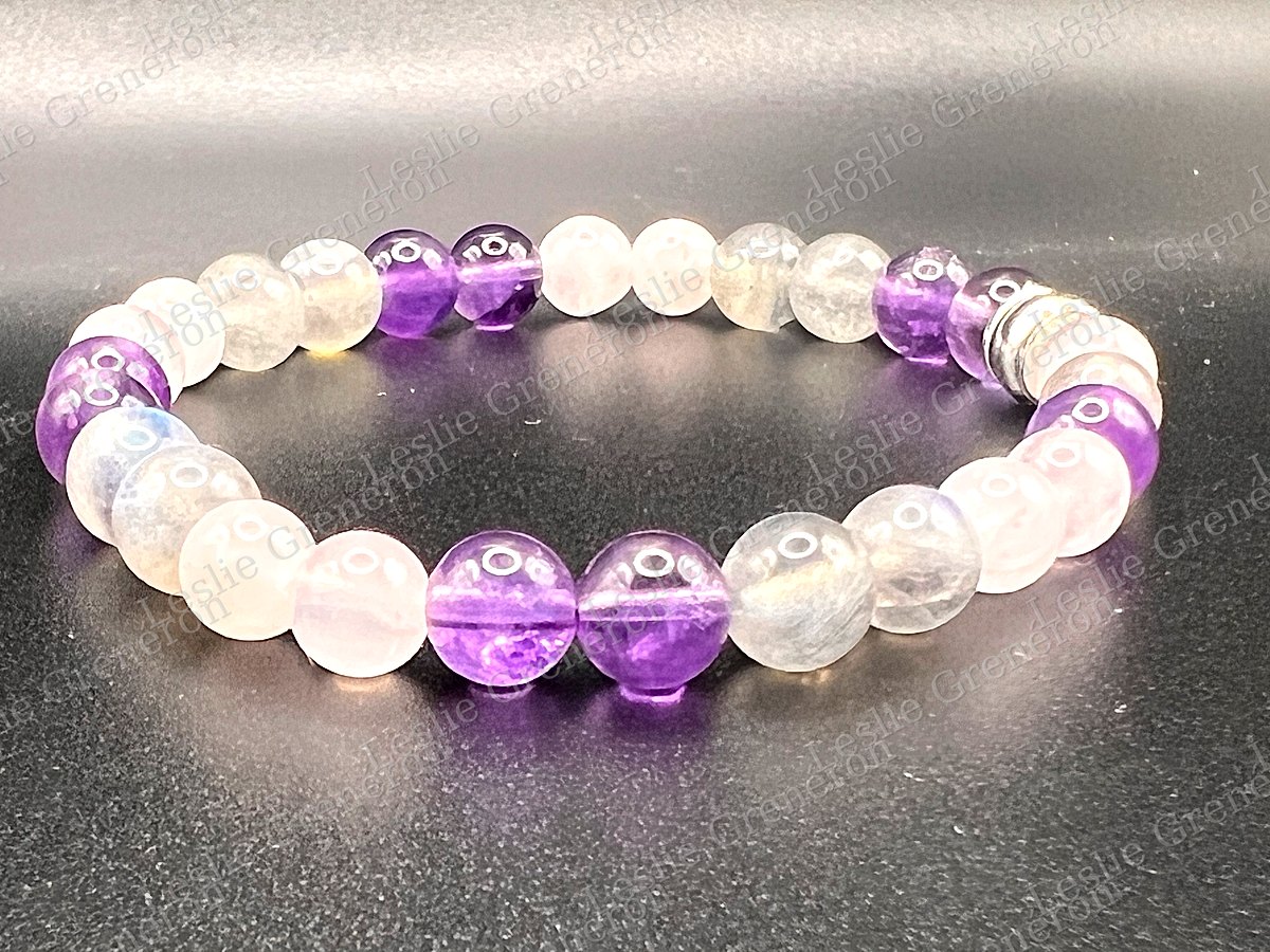 Bracelet Douceur & Protection en pierres naturelles — Améthyste, Perle argentée, Labradorite, Quartz rose