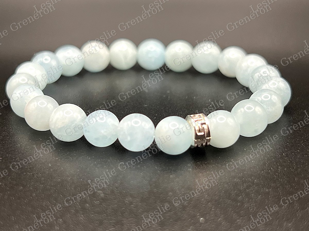 Bracelet Mon Gardien des Mots en pierres naturelles — Aigue-marine, Perle argentée
