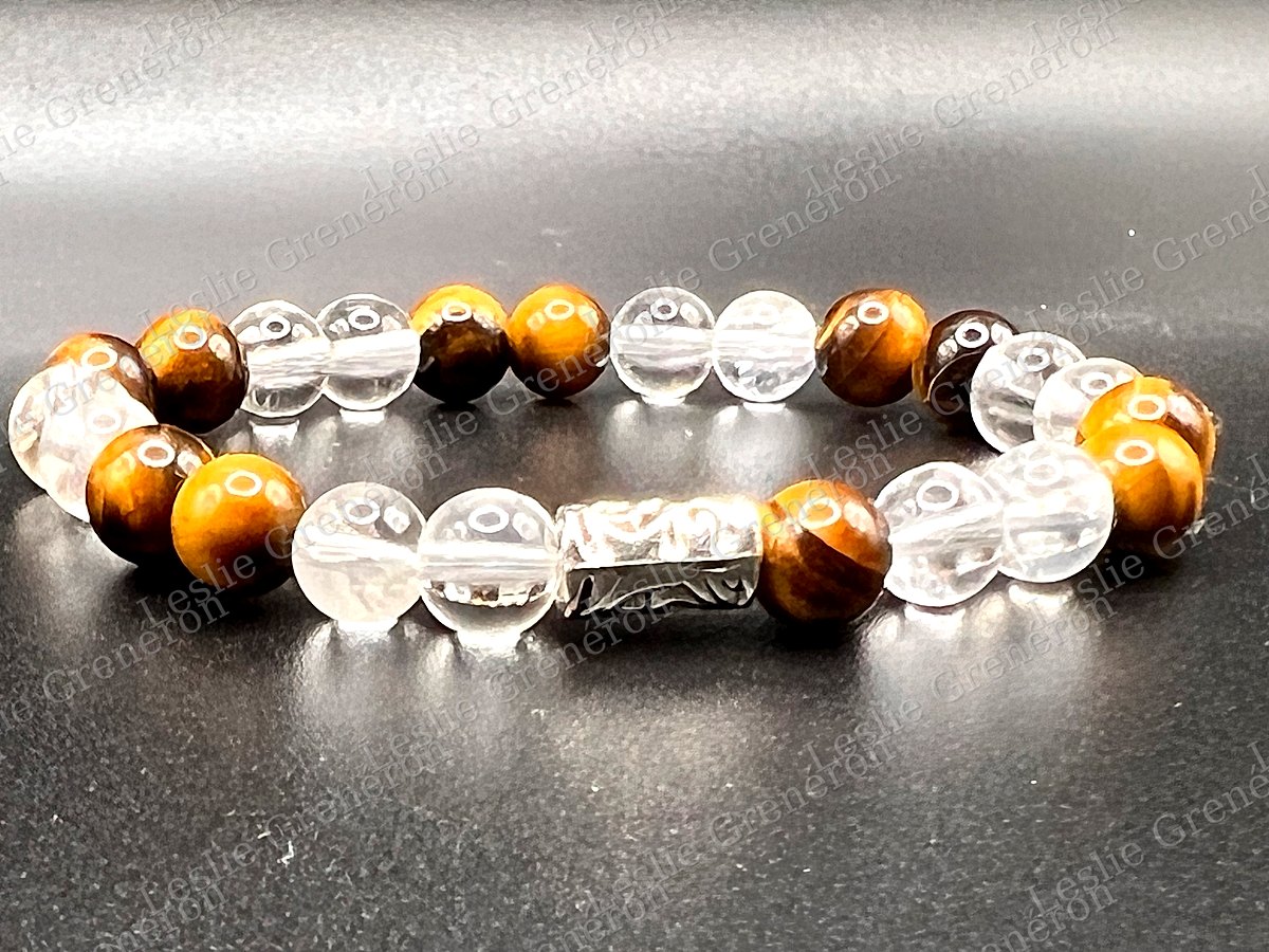 Bracelet Mon Élan Doré en pierres naturelles — Citrine, Œil-de-tigre, Perle argentée