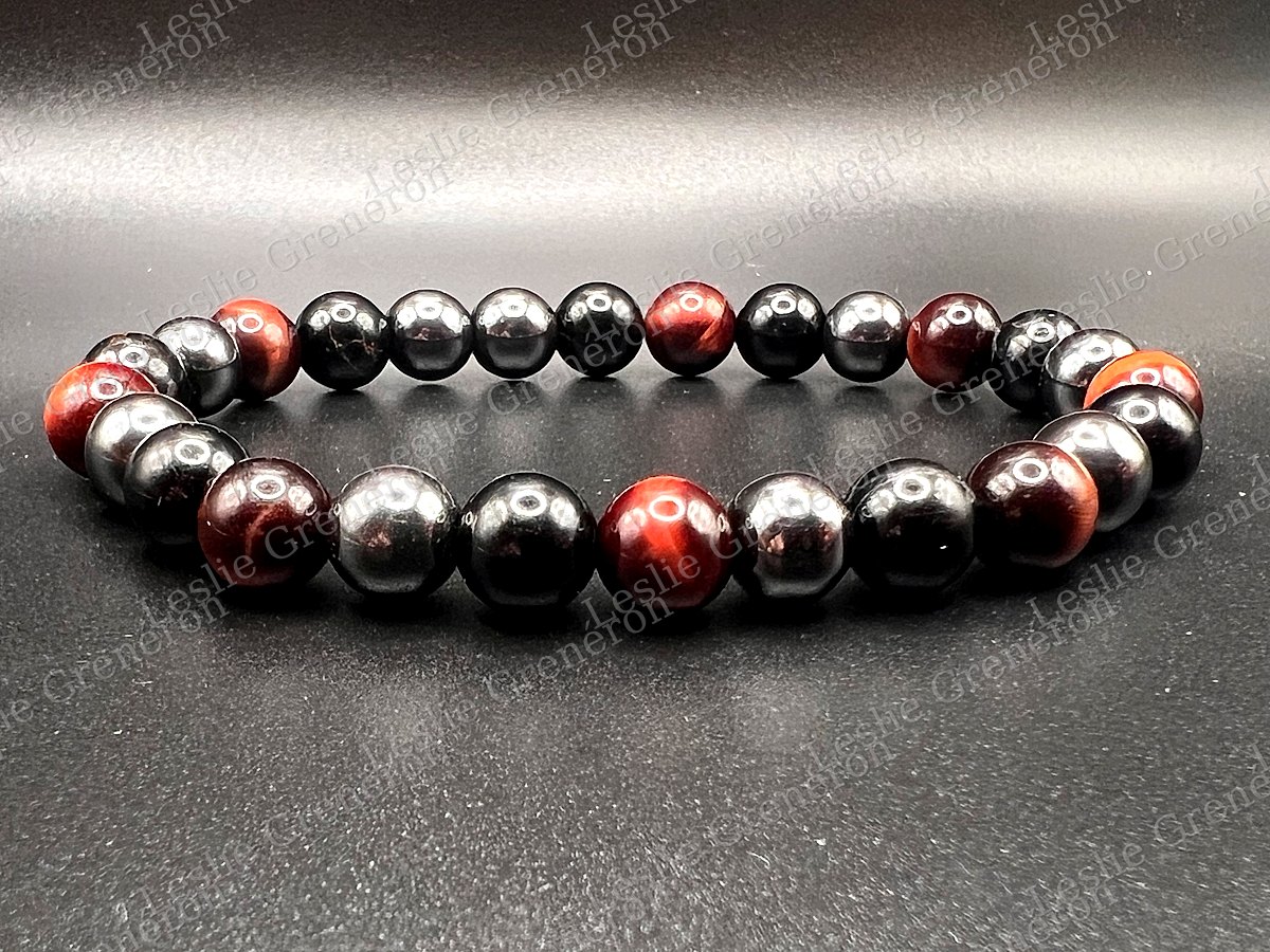 Bracelet Force Tranquille en pierres naturelles — Hématite, Oeil de taureau, Tourmaline noire
