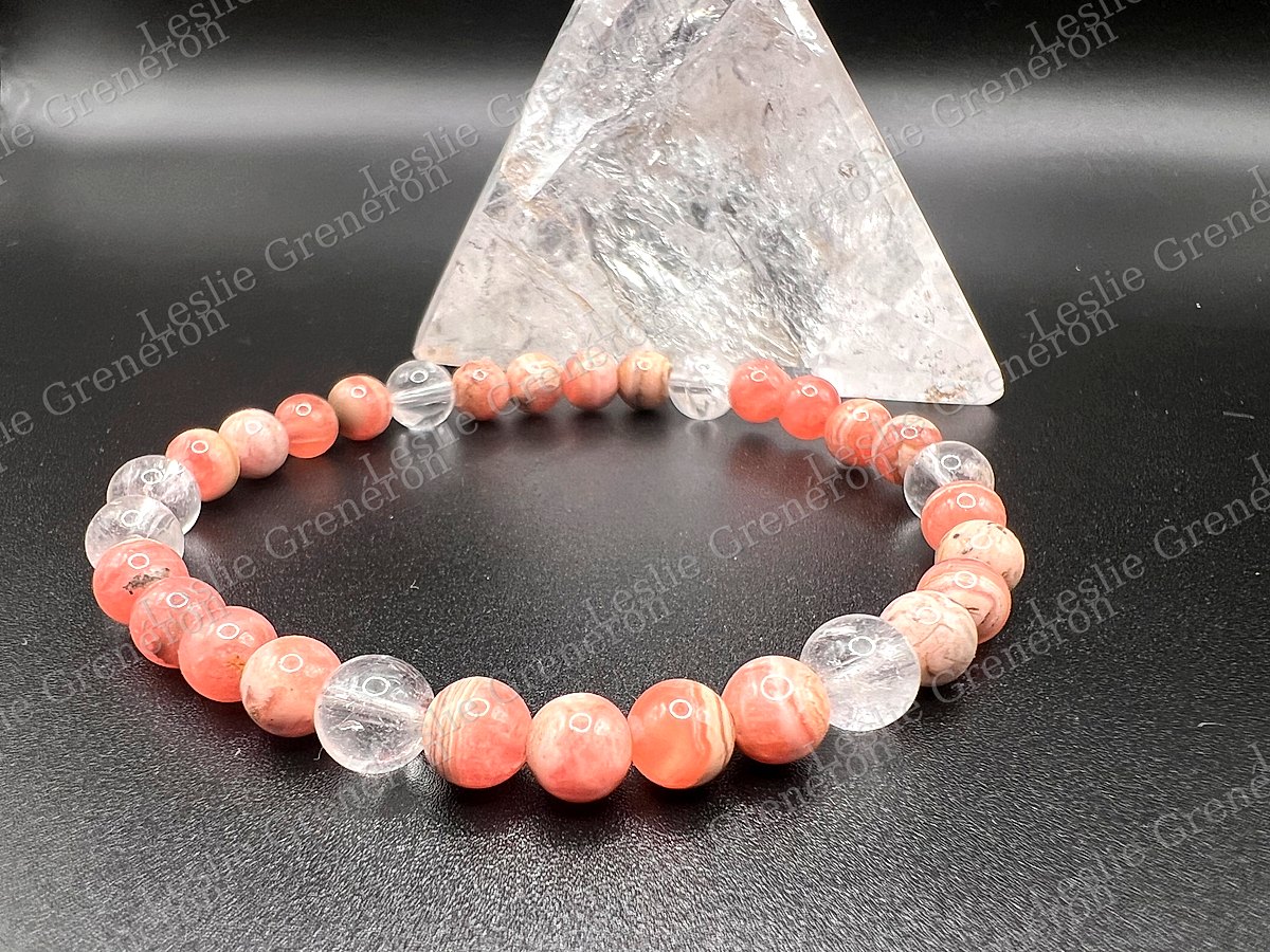 Bracelet Reflet de Tendresse en pierres naturelles — cristal de roche, Rhodochrosite