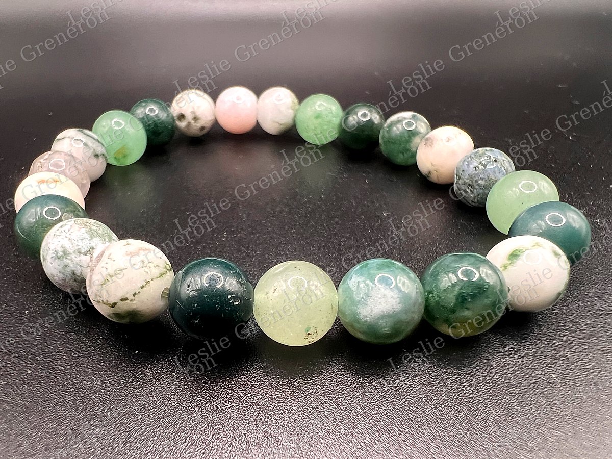 Bracelet Nature Vivante en pierres naturelles — Agate Arbre, Agate mousse, Aventurine verte
