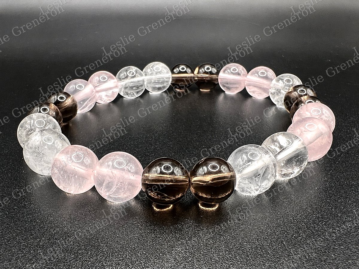 Bracelet Gardien Protecteur en pierres naturelles — Cristal de roche fumé, Quartz rose, cristal de roche
