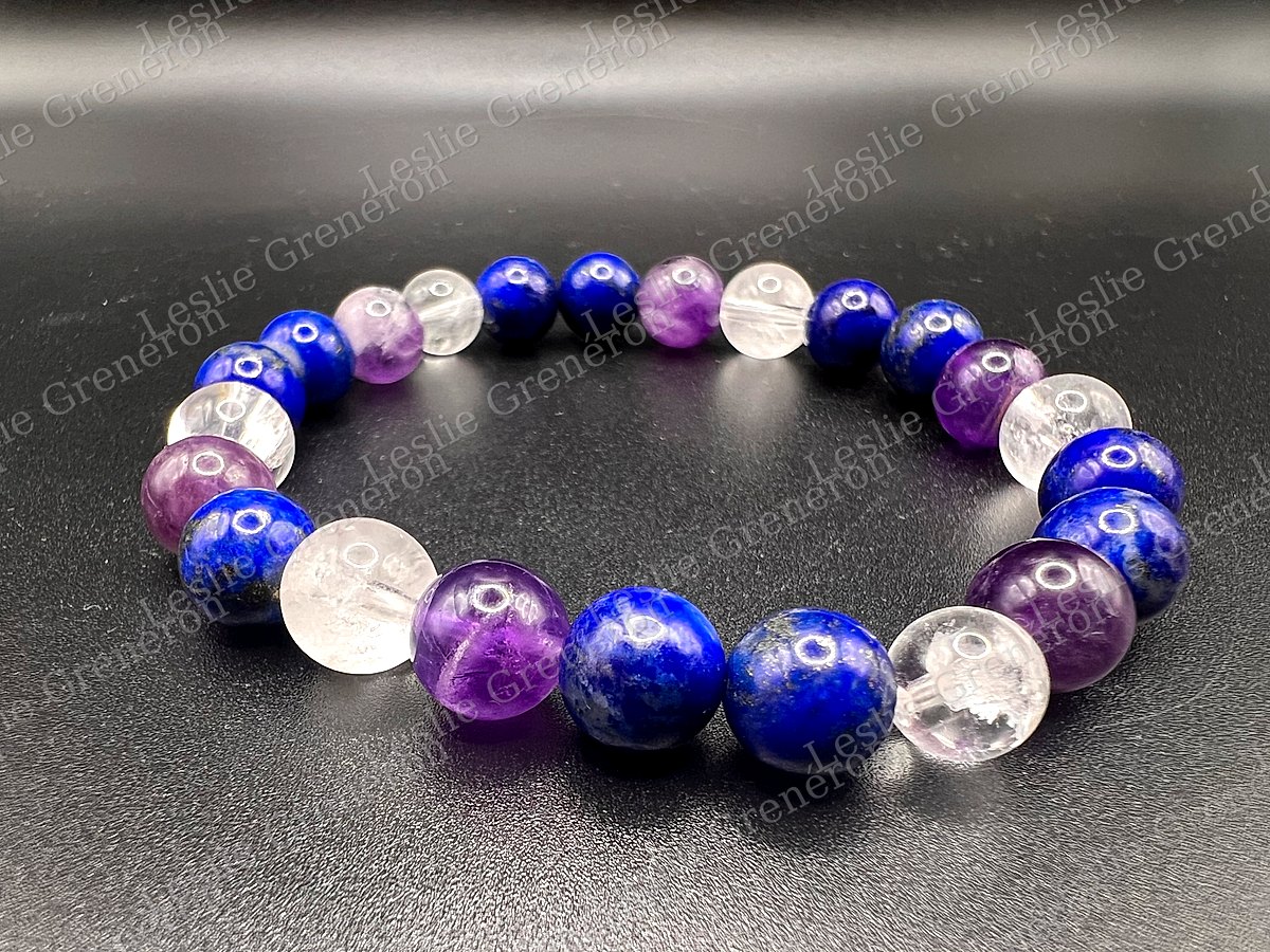 Bracelet Soulagement Migraine en pierres naturelles — Améthyste, Lapis-lazuli, cristal de roche
