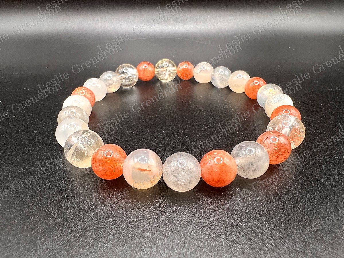 Bracelet Rayon de Soleil en pierres naturelles — Pierre de soleil, Pierre de lune beige, Labradorite, Citrine