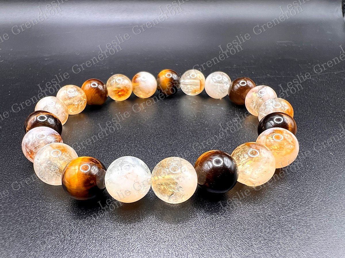 Bracelet Héritage du Lion en pierres naturelles — Citrine chauffée, Œil-de-tigre