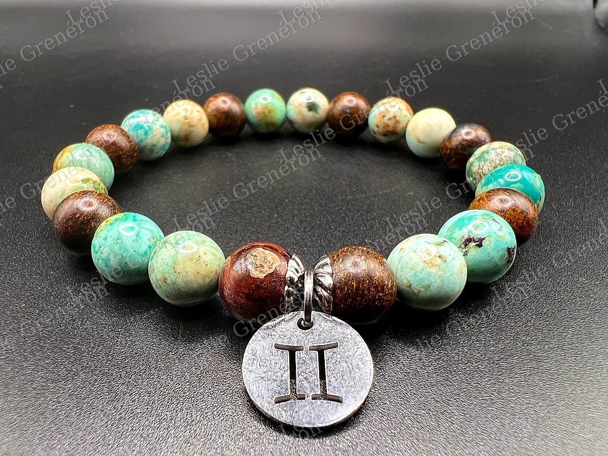 Bracelet L'Essence des Gémeaux en pierres naturelles — Turquoise Pérou, Bronzite