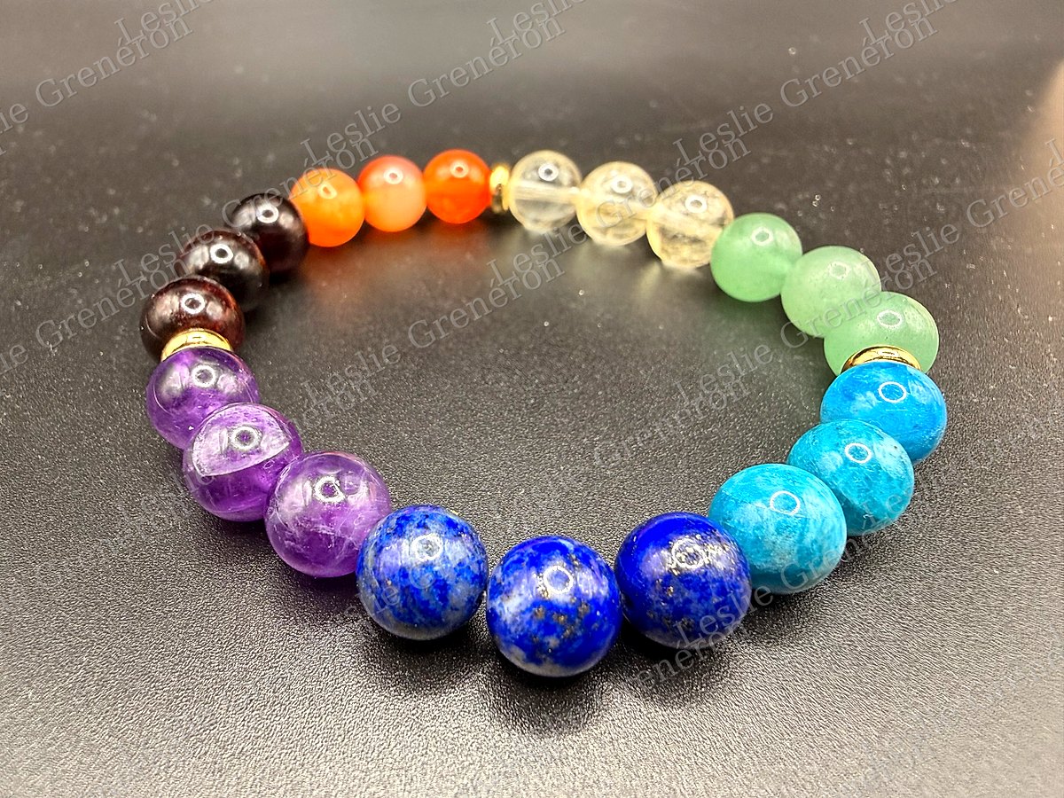 Bracelet L'Origine en pierres naturelles — Améthyste, Lapis-lazuli, Apatite, Aventurine verte, Citrine, cornaline, Grenat rouge