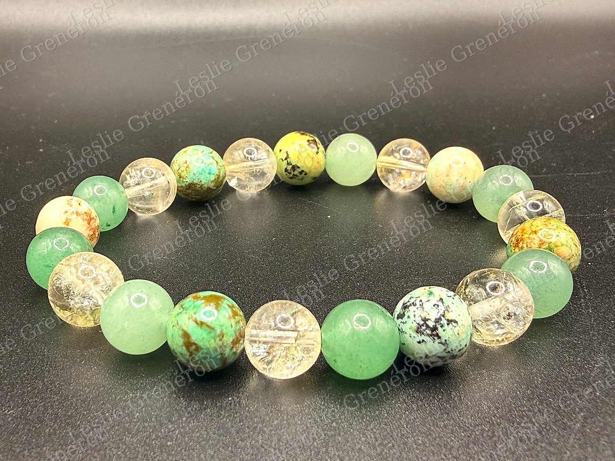 Bracelet Spécial Rentrée en pierres naturelles — Aventurine verte, Citrine, Turquoise Pérou