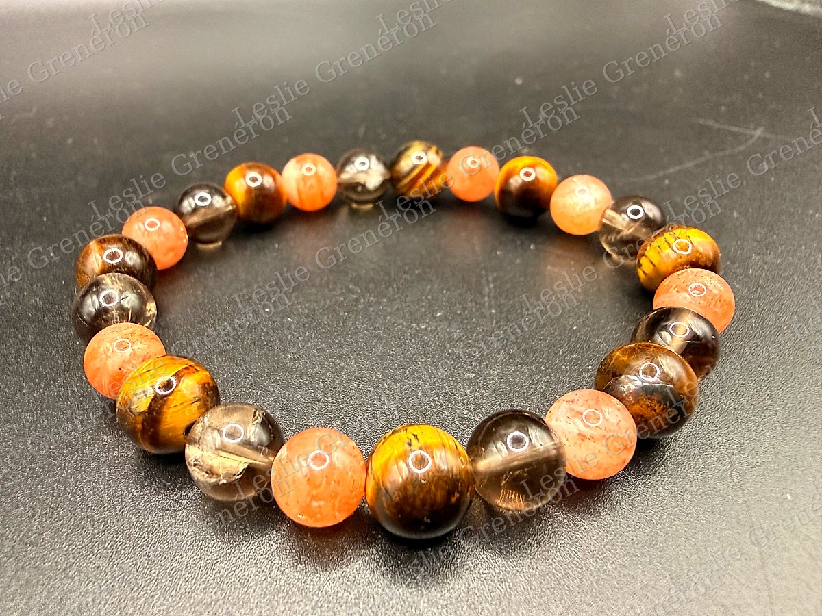 Bracelet Je suis ancré(e) - Collection Rentrée en pierres naturelles — Œil-de-tigre, Pierre de soleil